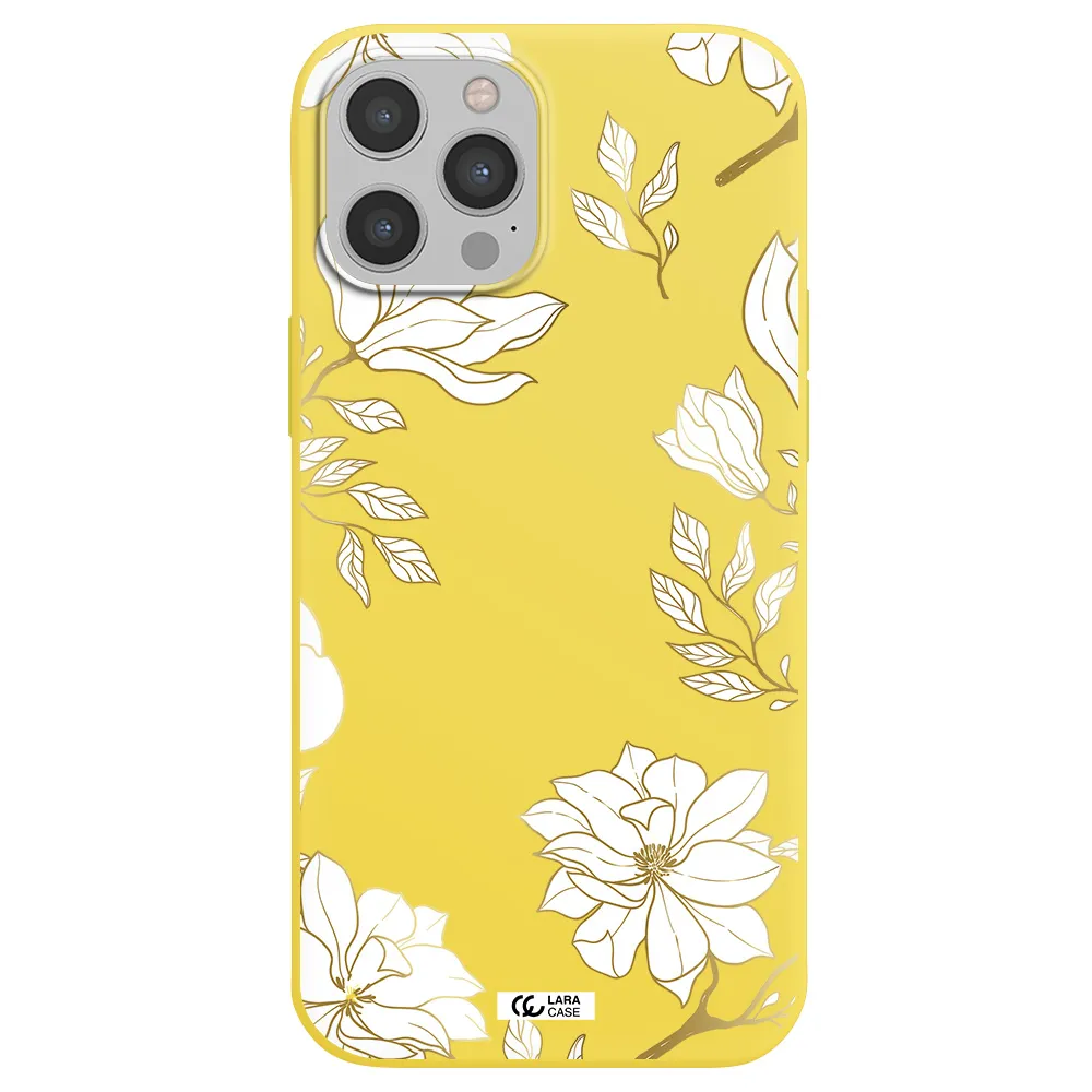 Golden And White Flower Apple iPhone 12 pro Silicone canary yellow Case