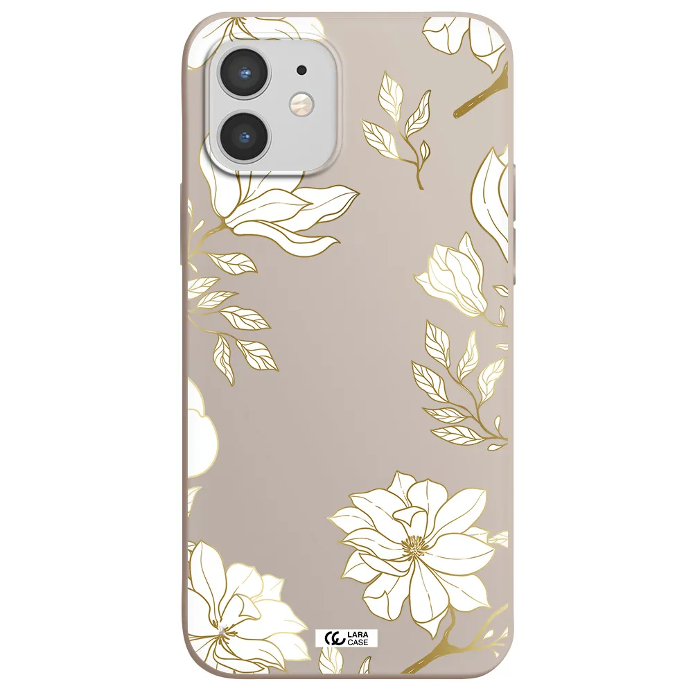 Golden And White Flower Apple iPhone 12 Silicone Stone Case