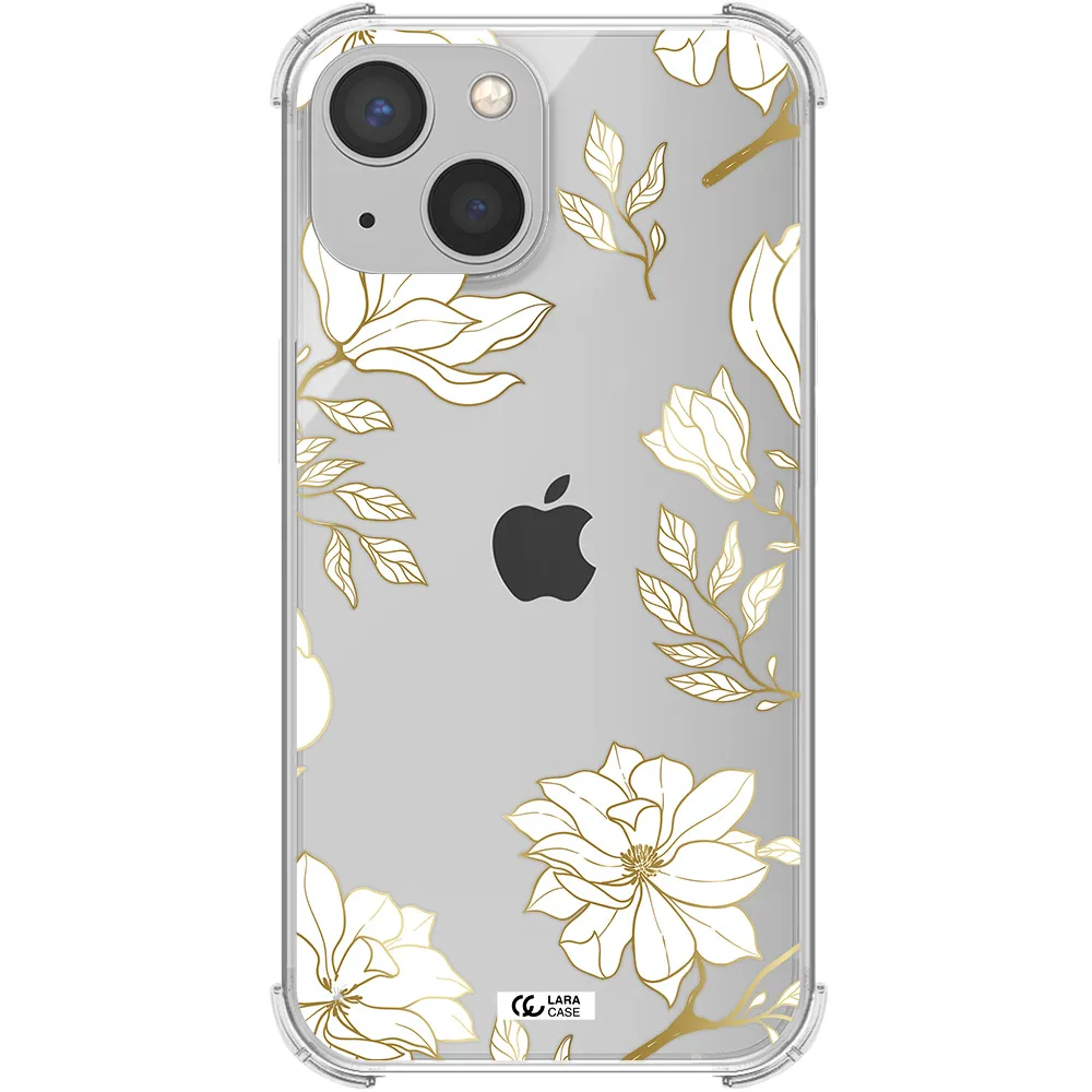 Golden And White Flower Apple iPhone 13 Clear PC Case