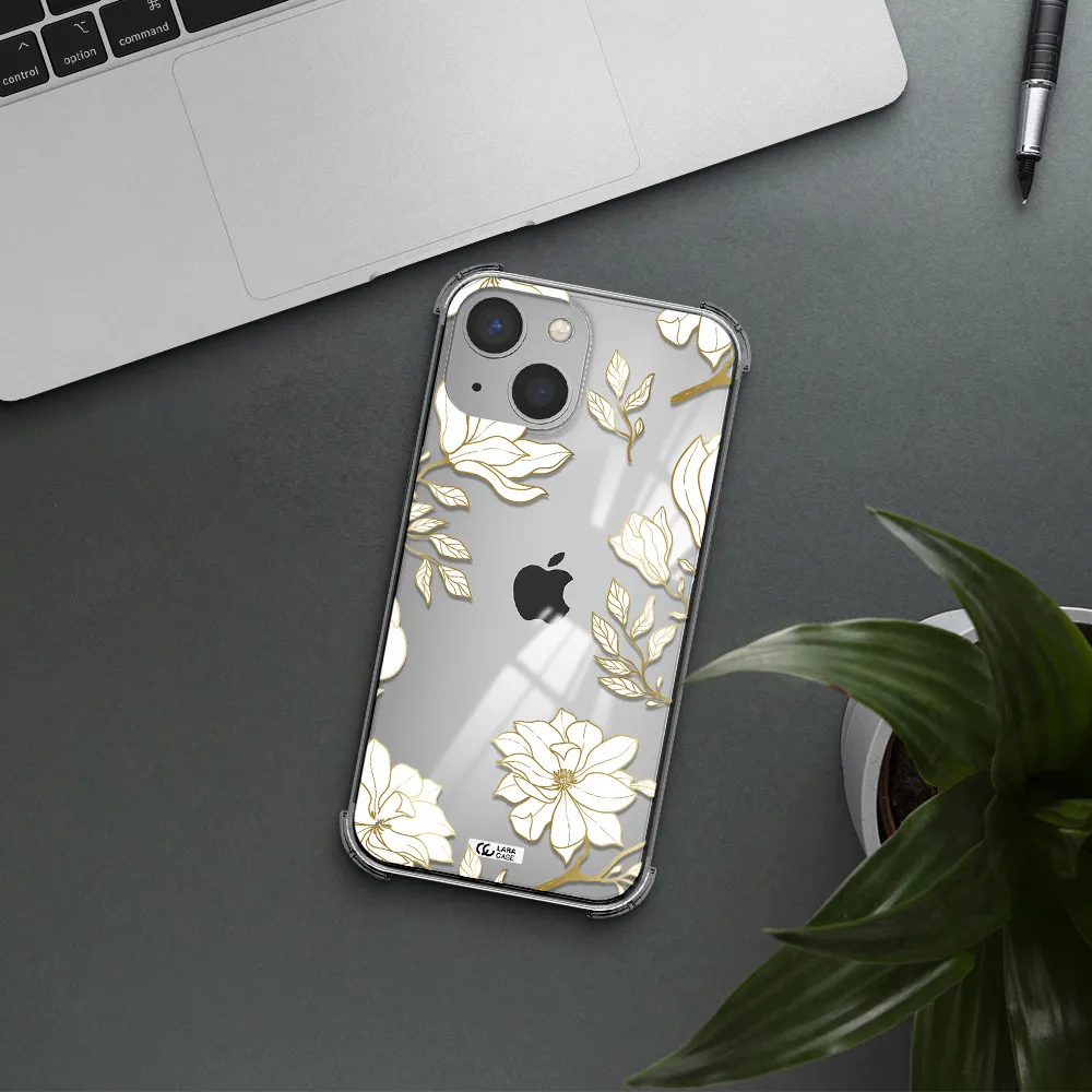 Golden And White Flower Apple iPhone 13 Clear PC Case