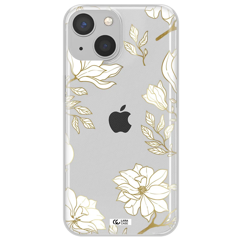Golden And White Flower Apple iPhone 13 Clear TPU Case