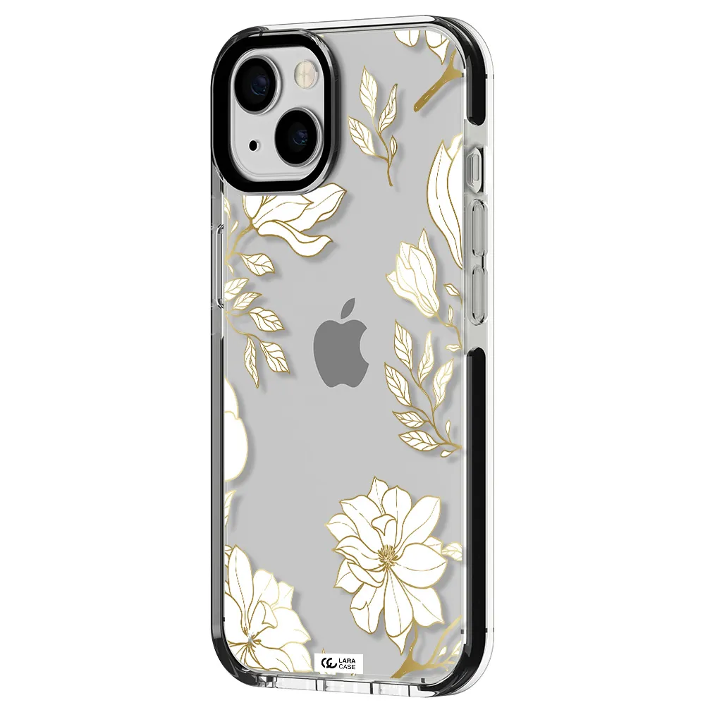Golden And White Flower Apple iPhone 13 impact black border Case
