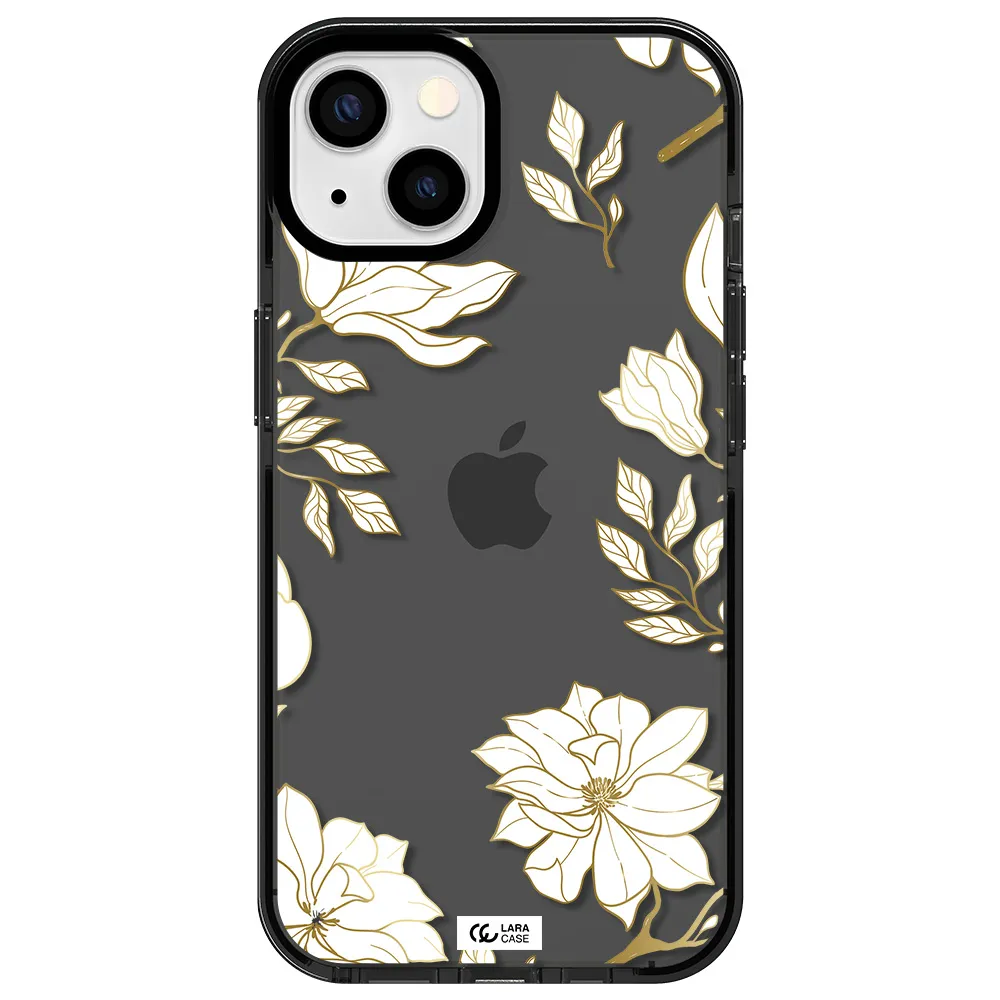 Golden And White Flower Apple iPhone 13 impact Smoke Black Case