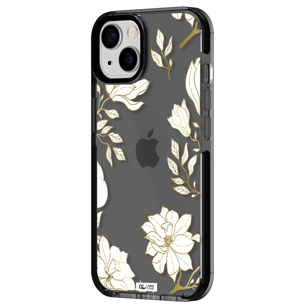 Golden And White Flower Apple iPhone 13 impact Smoke Black Case