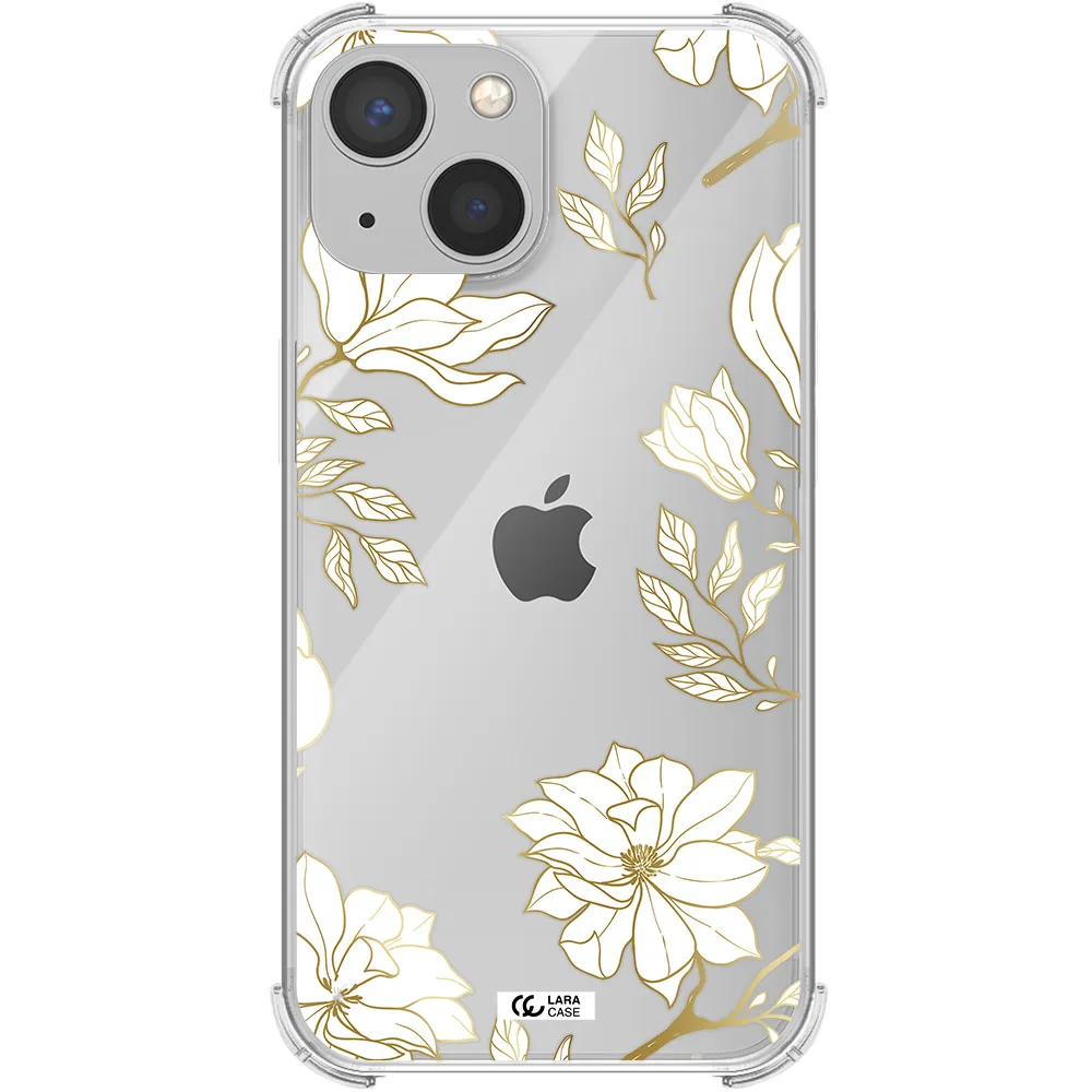 Golden And White Flower Apple iPhone 13 mini Clear PC Case