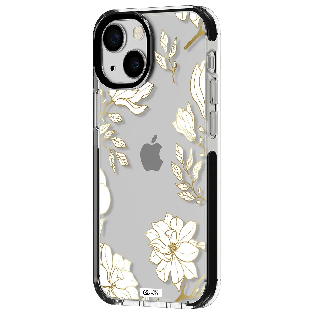Golden And White Flower Apple iPhone 13 mini impact black border Case