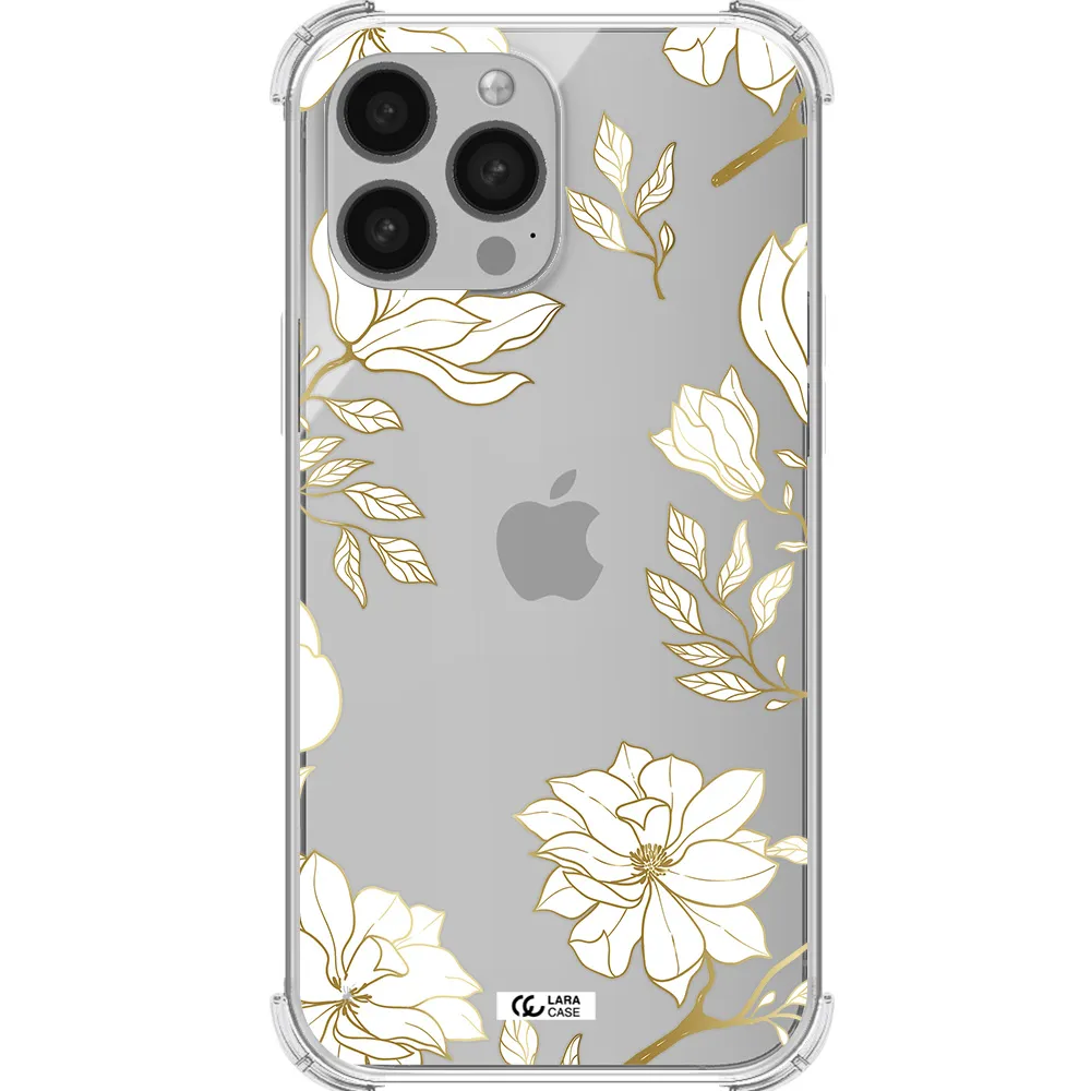 Golden And White Flower Apple iPhone 13 Pro Clear PC Case