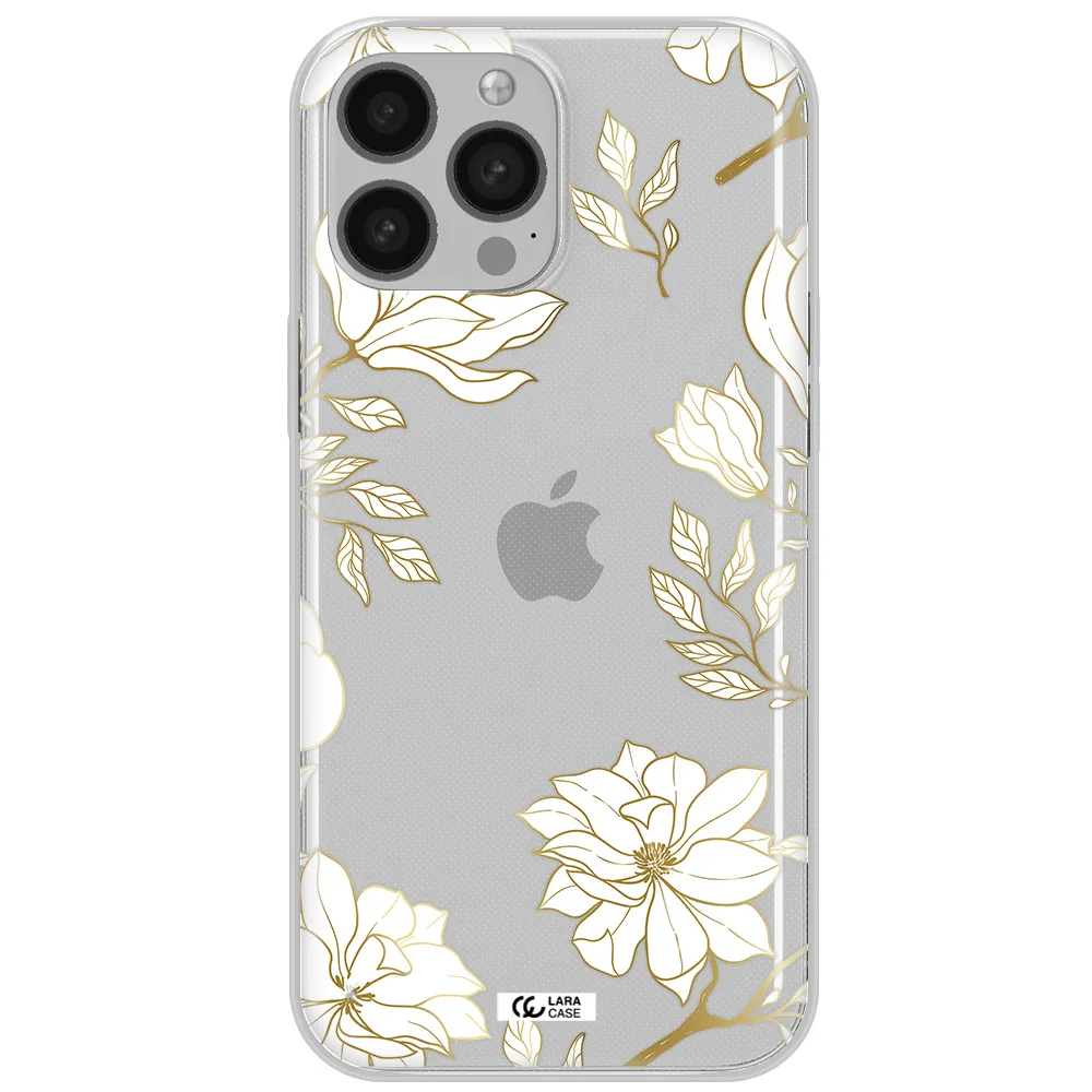 Golden And White Flower Apple iPhone 13 Pro Clear TPU Case