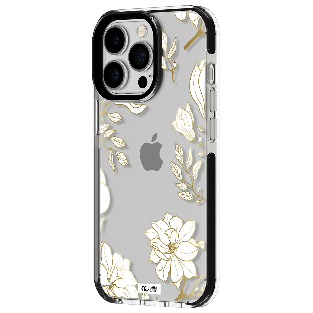 Golden And White Flower Apple iPhone 13 Pro impact black border Case