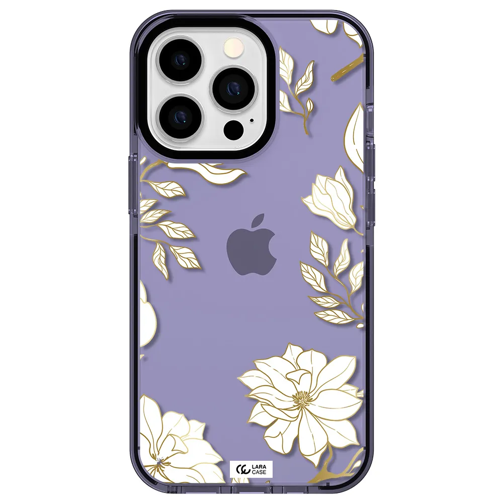 Golden And White Flower Apple iPhone 13 Pro impact Lilac Case