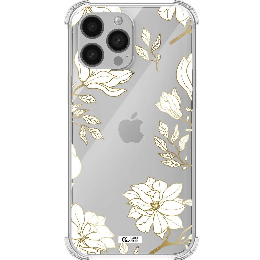 Golden And White Flower Apple iPhone 13 Pro Max Clear PC Case