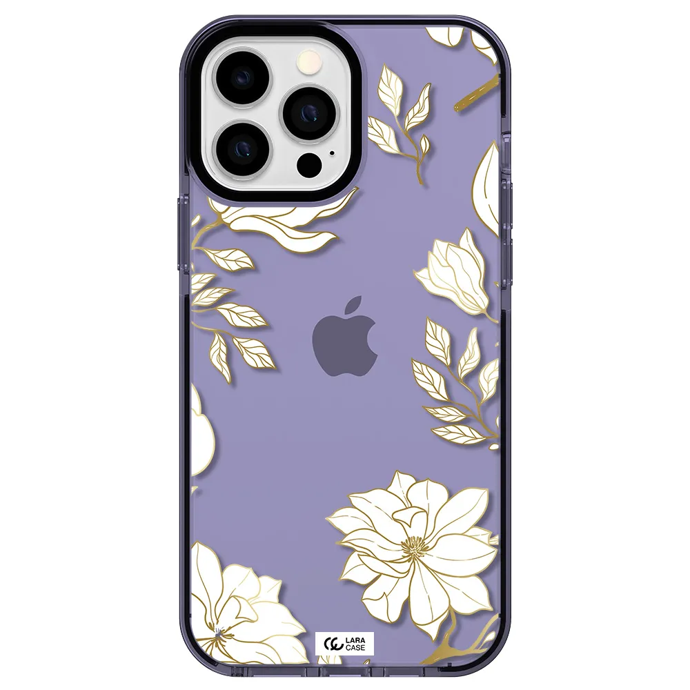 Golden And White Flower Apple iPhone 13 Pro Max impact Lilac Case