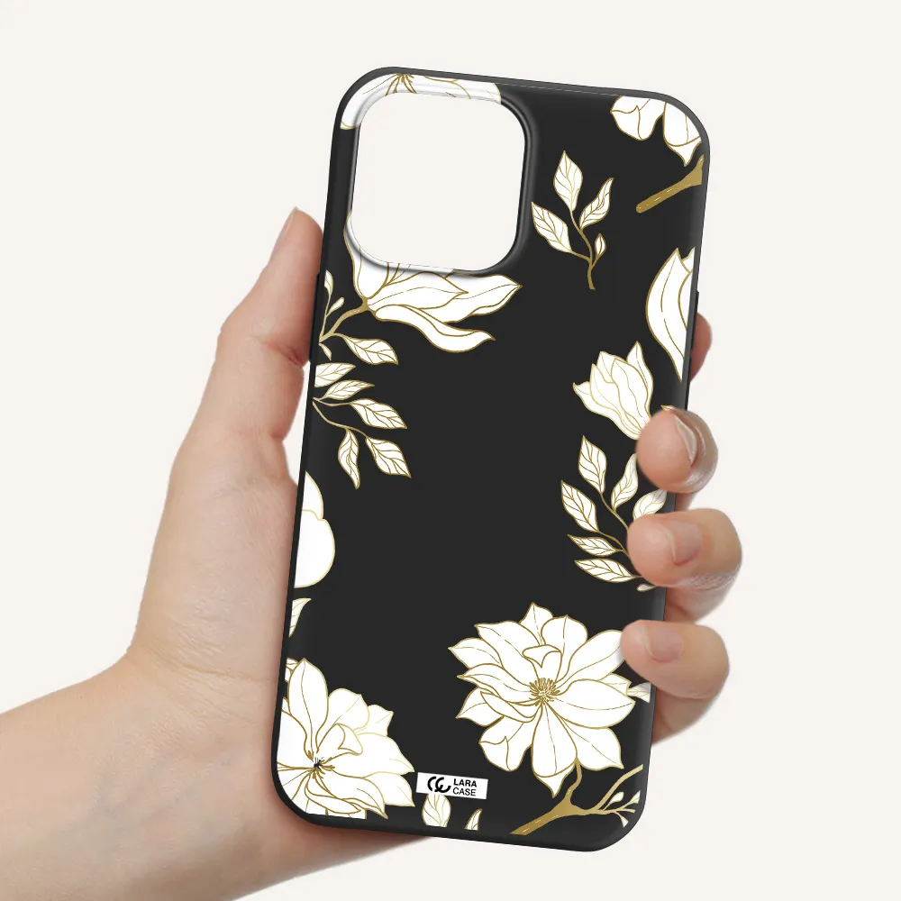 Golden And White Flower Apple iPhone 13 Pro Max Silicone black Case