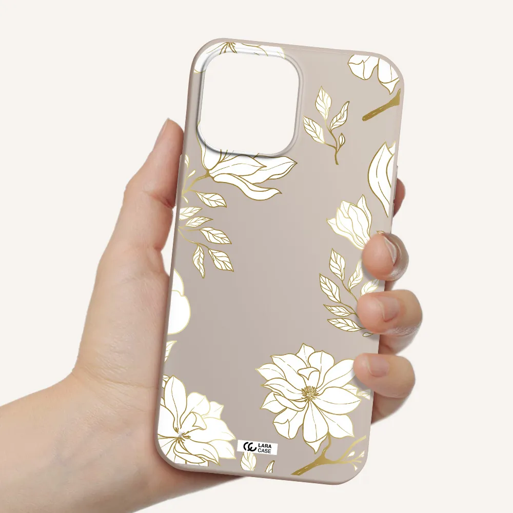 Golden And White Flower Apple iPhone 13 Pro Max Silicone Stone Case