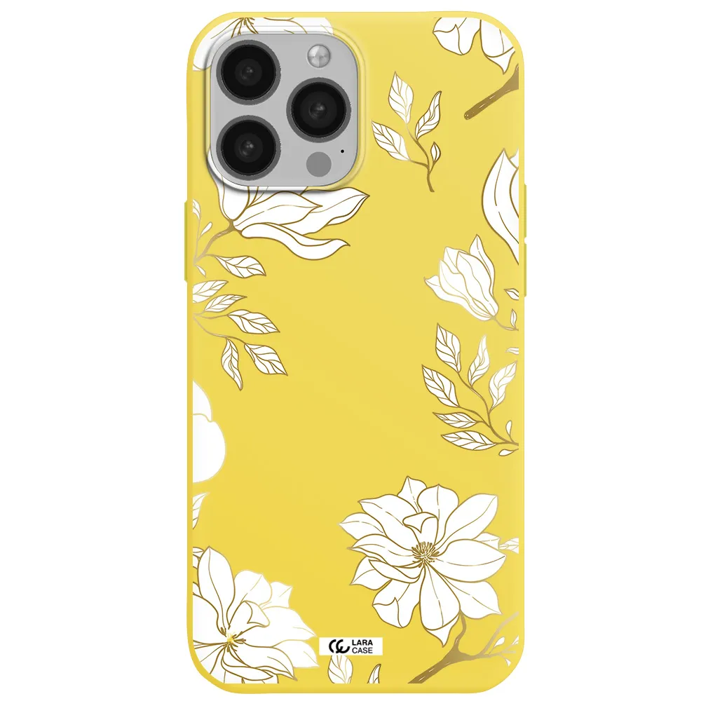 Golden And White Flower Apple iPhone 13 Pro Silicone canary yellow Case