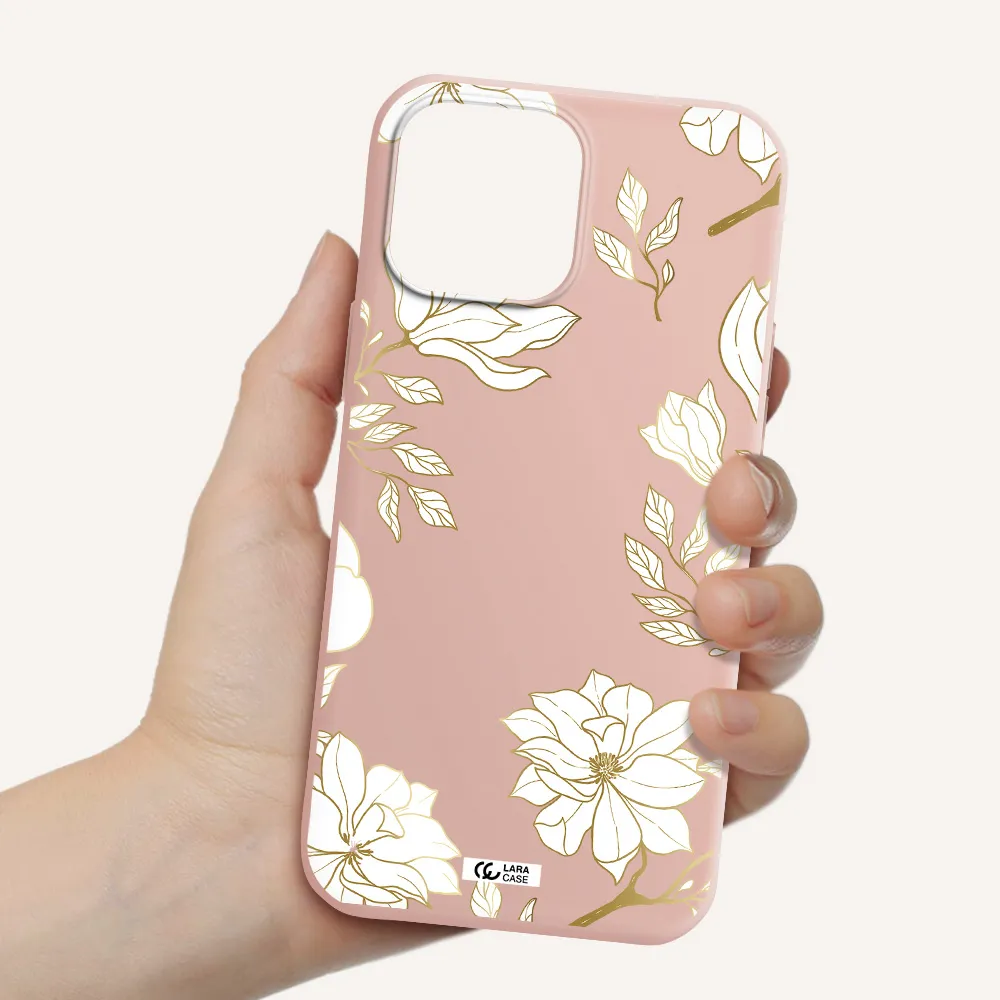 Golden And White Flower Apple iPhone 13 Pro Silicone pastel pink Case