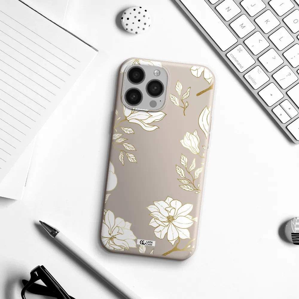 Golden And White Flower Apple iPhone 13 Pro Silicone Stone Case