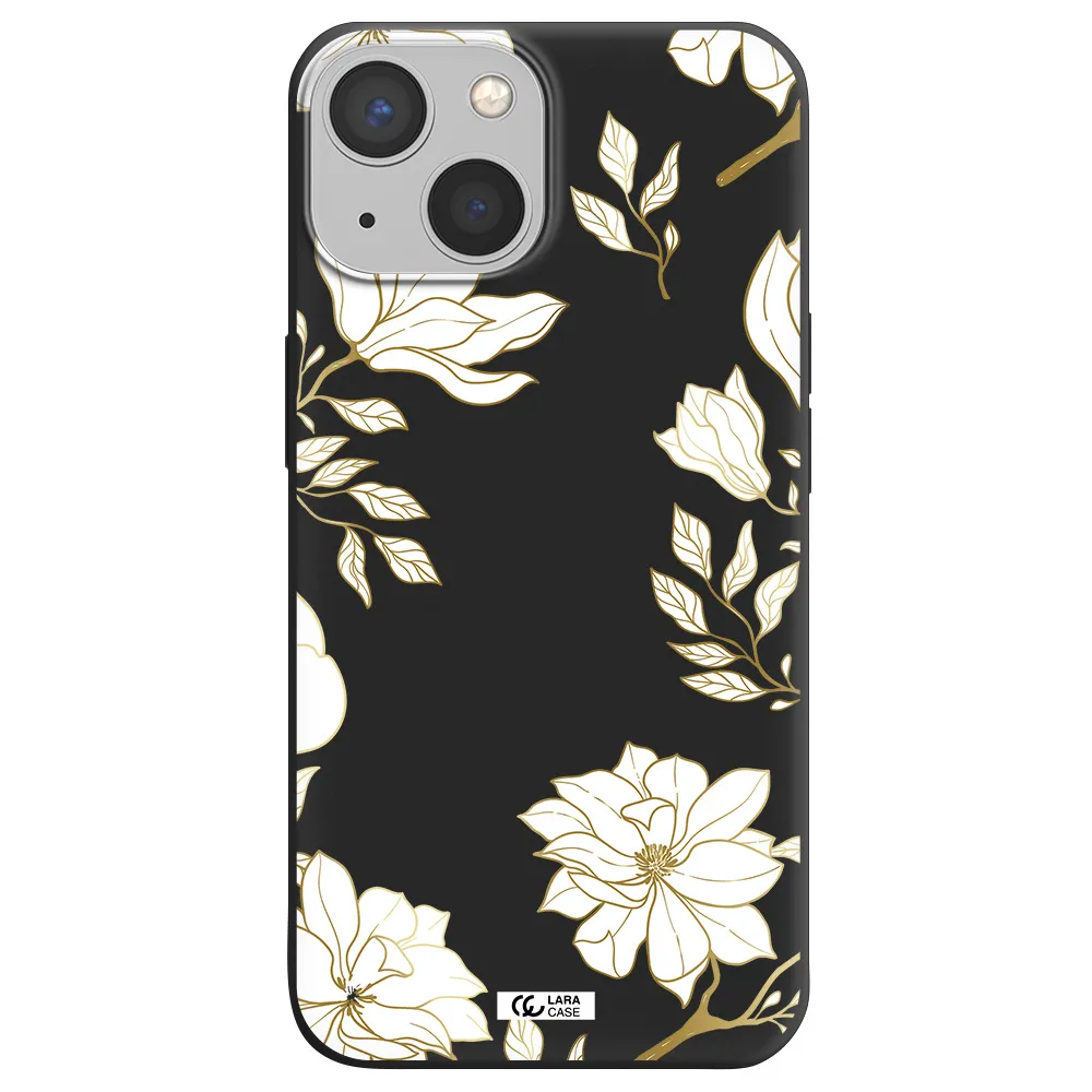 Golden And White Flower Apple iPhone 13 Silicone black Case