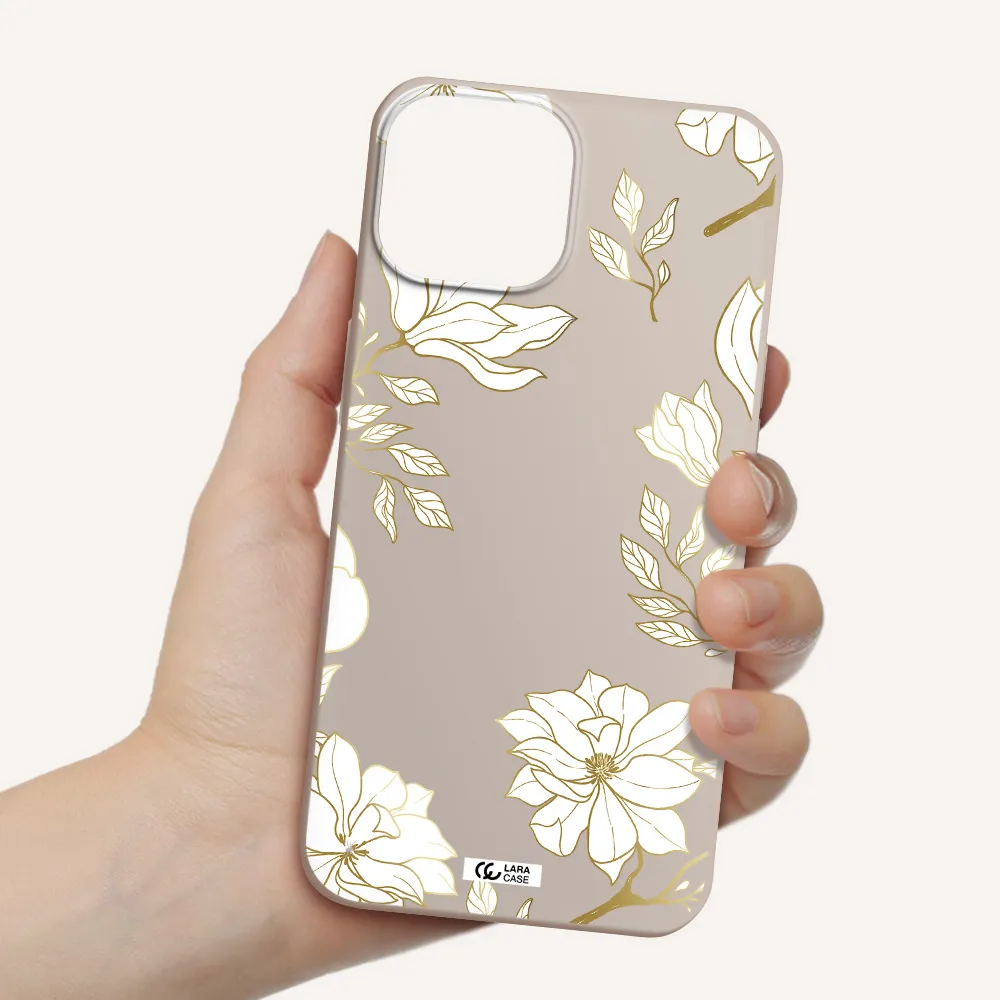 Golden And White Flower Apple iPhone 13 Silicone Stone Case