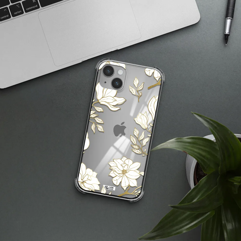 Golden And White Flower Apple iPhone 14 Clear PC Case