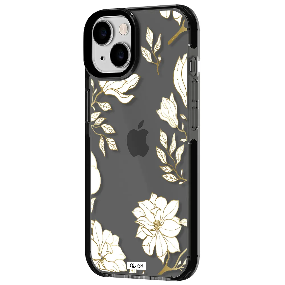 Golden And White Flower Apple iPhone 14 impact Smoke Black Case