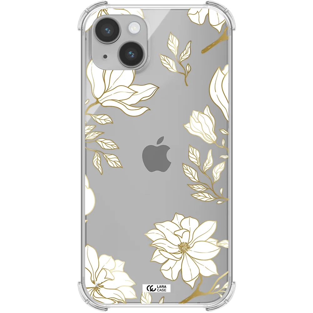 Golden And White Flower Apple iPhone 14 plus Clear PC Case