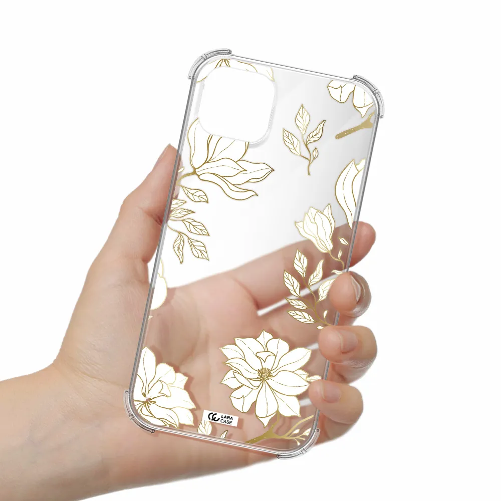 Golden And White Flower Apple iPhone 14 plus Clear PC Case