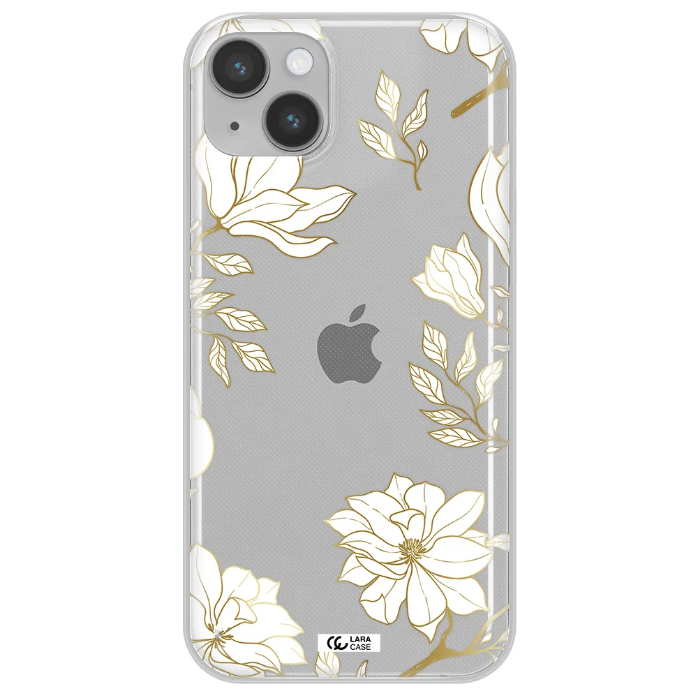 Golden And White Flower Apple iPhone 14 plus Clear TPU Case
