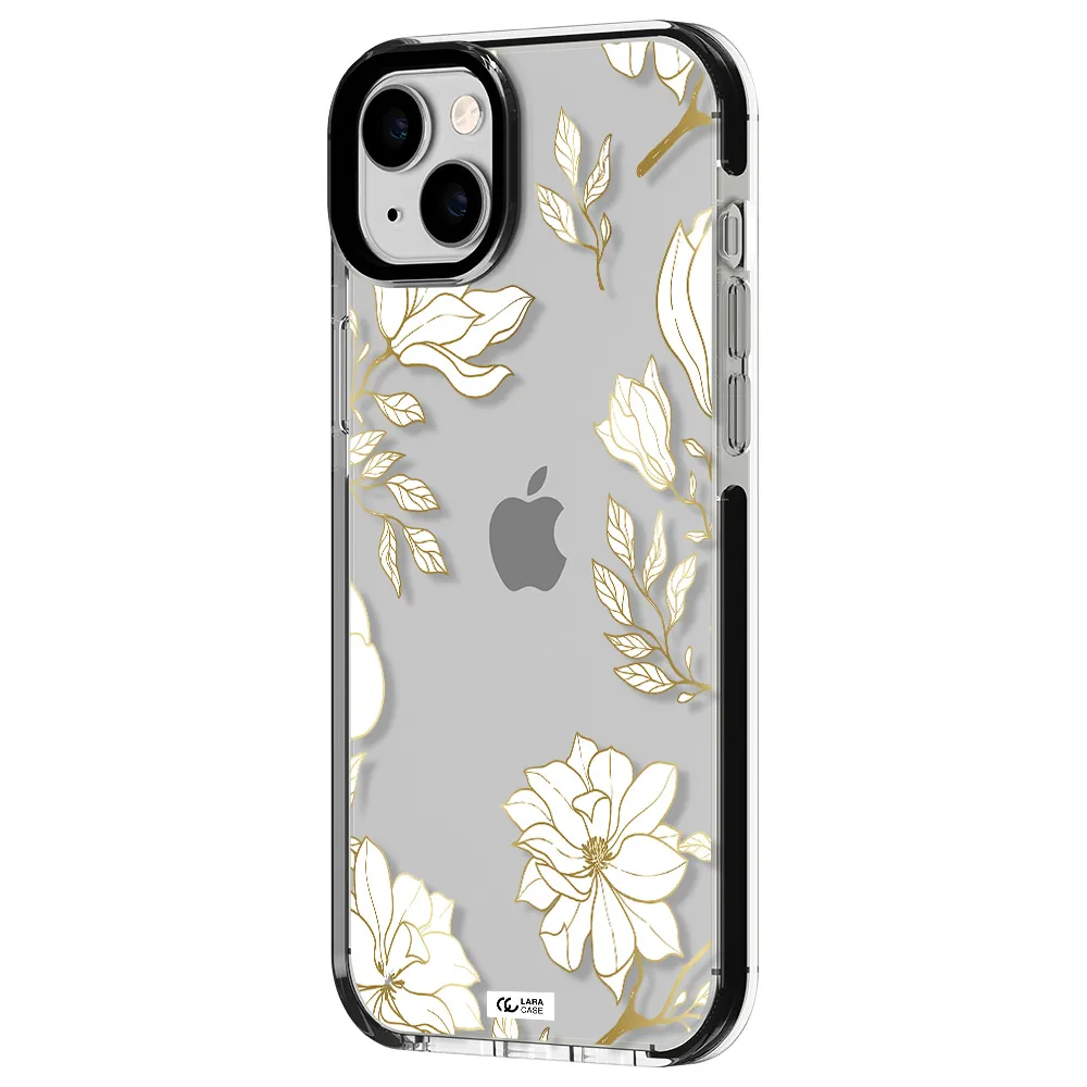 Golden And White Flower Apple iPhone 14 plus impact black border Case