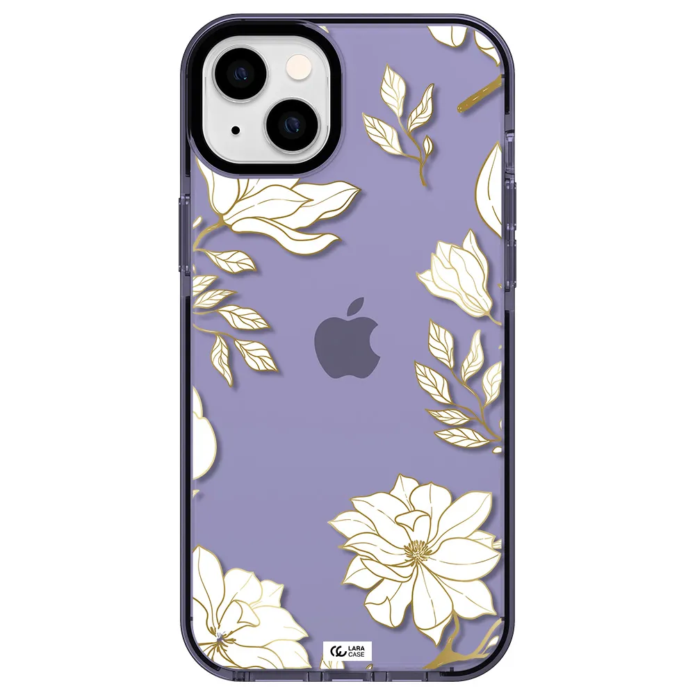 Golden And White Flower Apple iPhone 14 plus impact Lilac Case