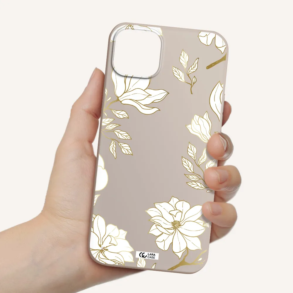 Golden And White Flower Apple iPhone 14 plus Silicone Stone Case