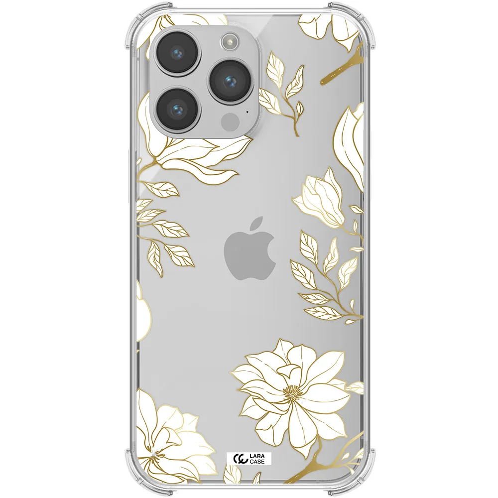 Golden And White Flower Apple iPhone 14 pro Clear PC Case