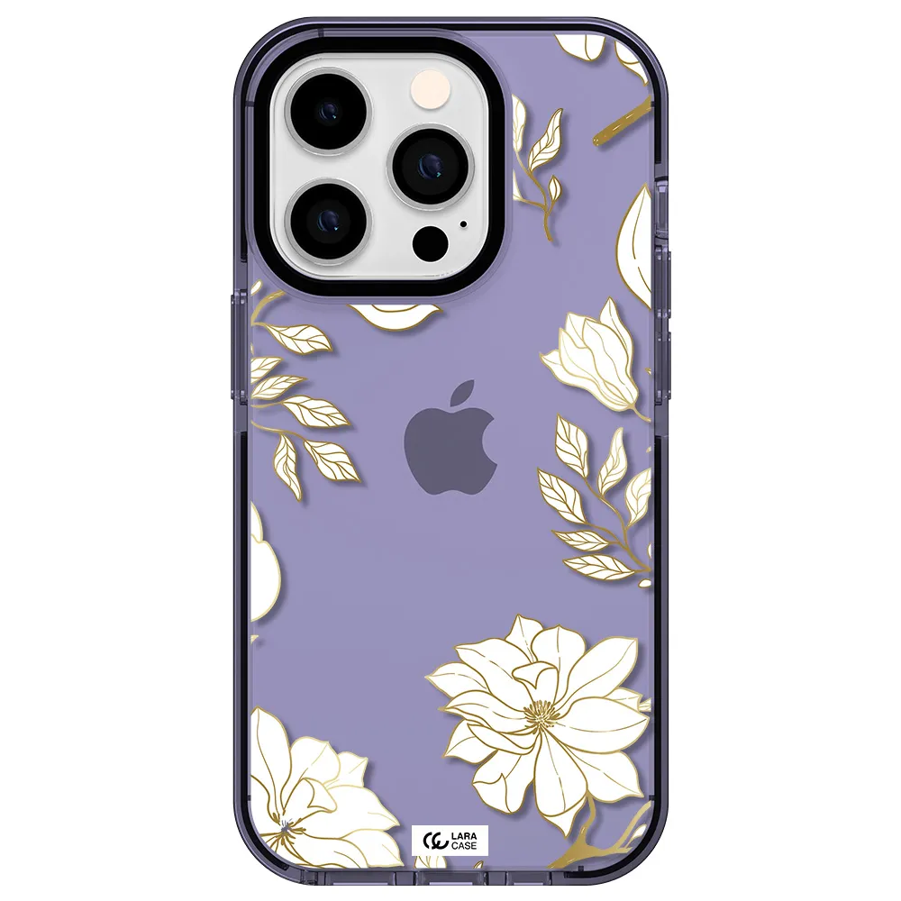 Golden And White Flower Apple iPhone 14 pro impact Lilac Case