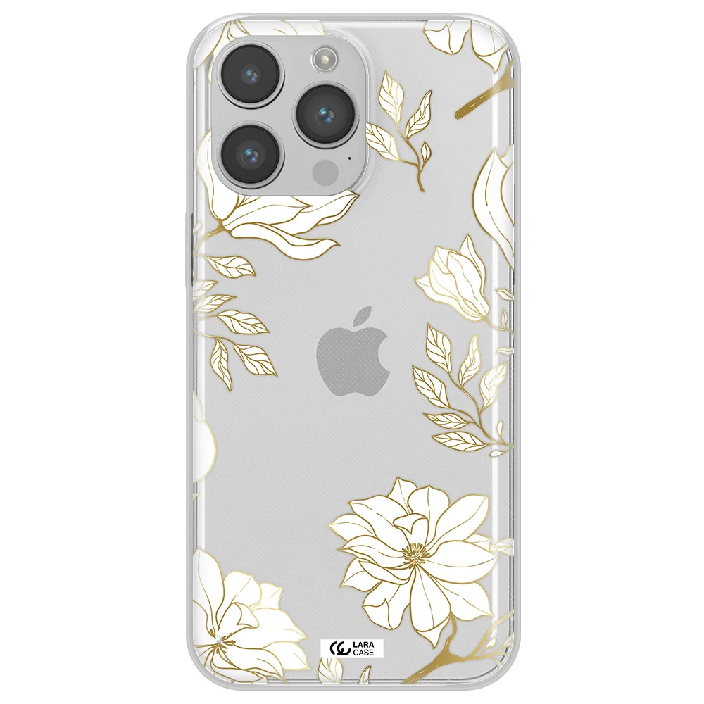 Golden And White Flower Apple iPhone 14 pro max Clear TPU Case
