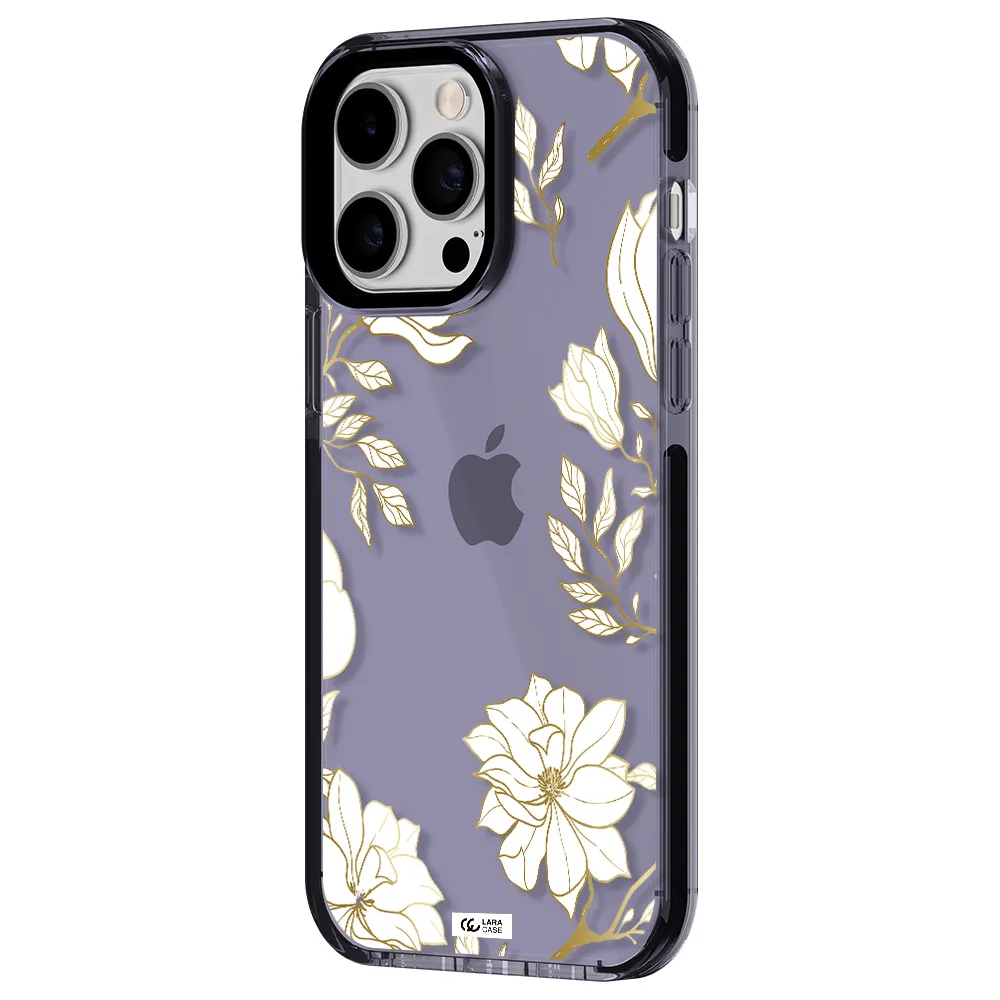 Golden And White Flower Apple iPhone 14 pro max impact Lilac Case