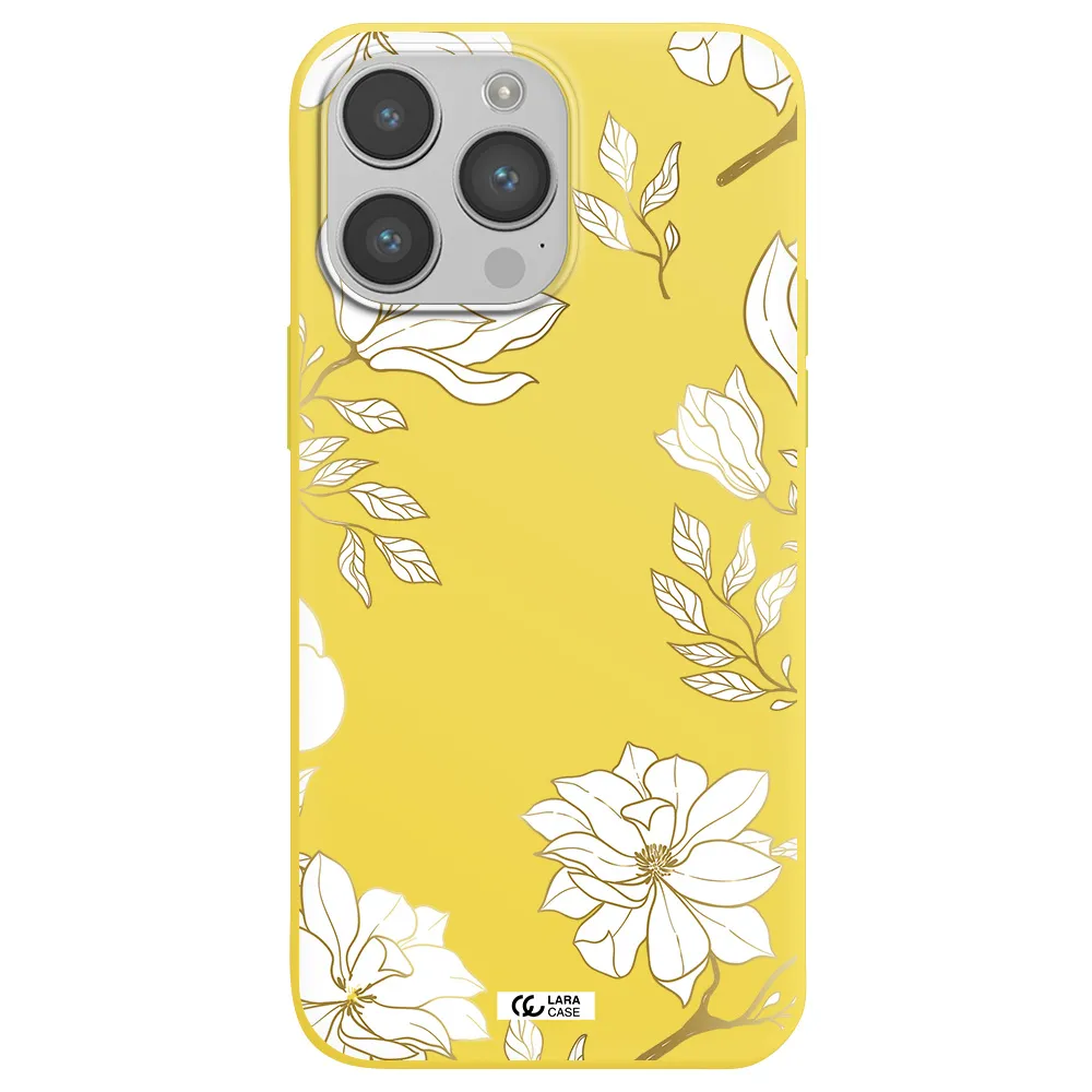 Golden And White Flower Apple iPhone 14 pro Silicone canary yellow Case