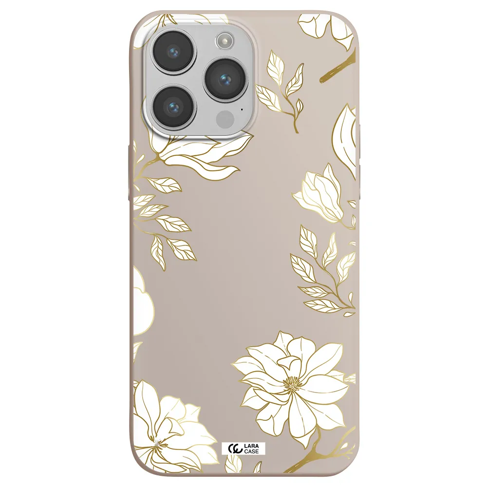 Golden And White Flower Apple iPhone 14 pro Silicone Stone Case