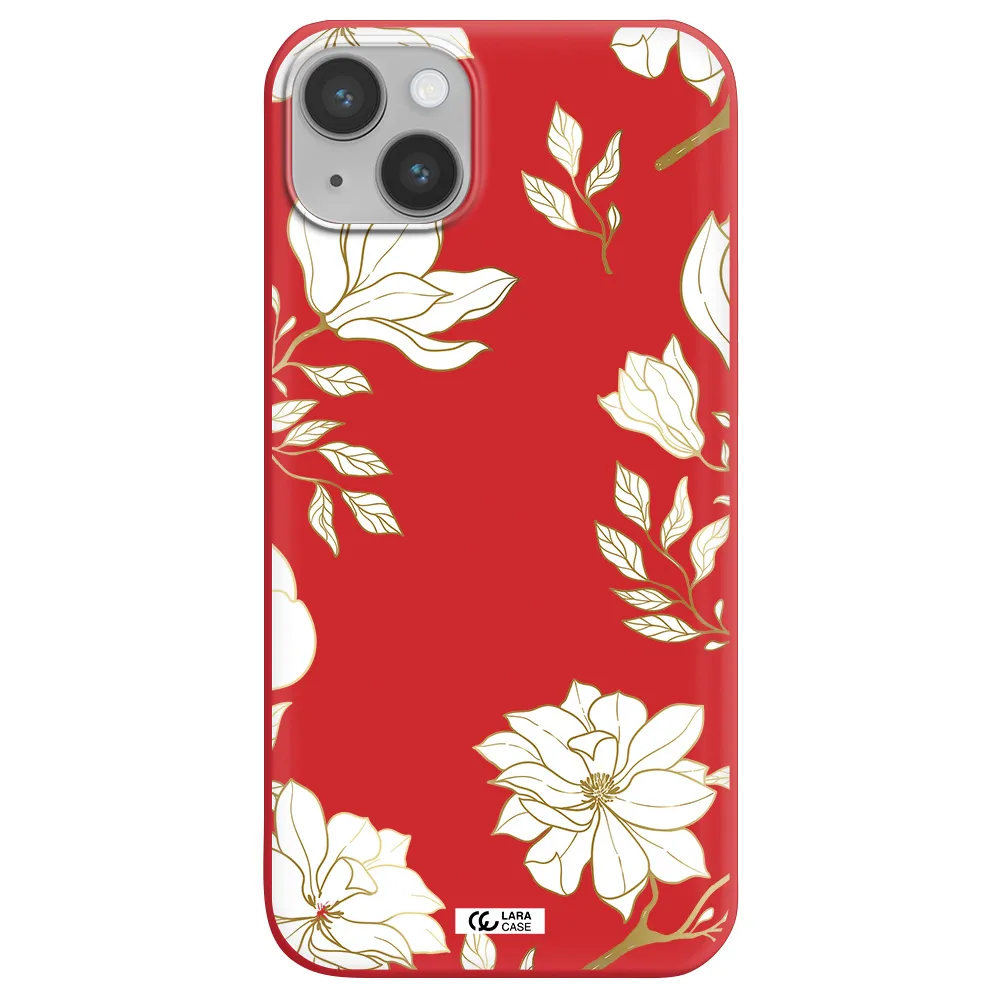Golden And White Flower Apple iPhone 14 Silicone Imperial Red Case