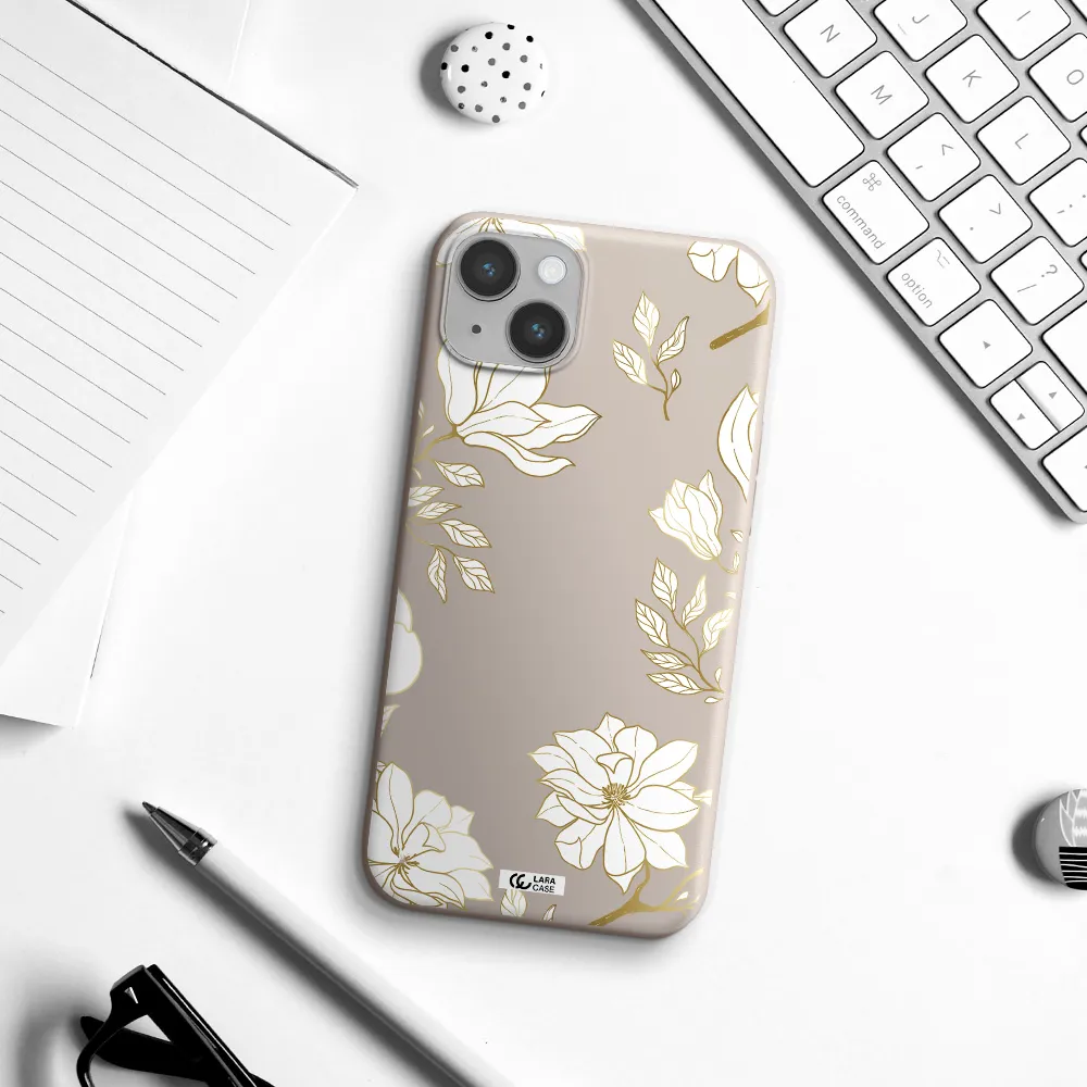 Golden And White Flower Apple iPhone 14 Silicone Stone Case