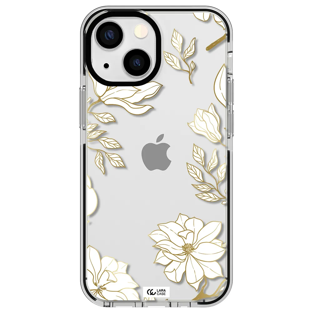 Golden And White Flower Apple iPhone 15 impact black border Case