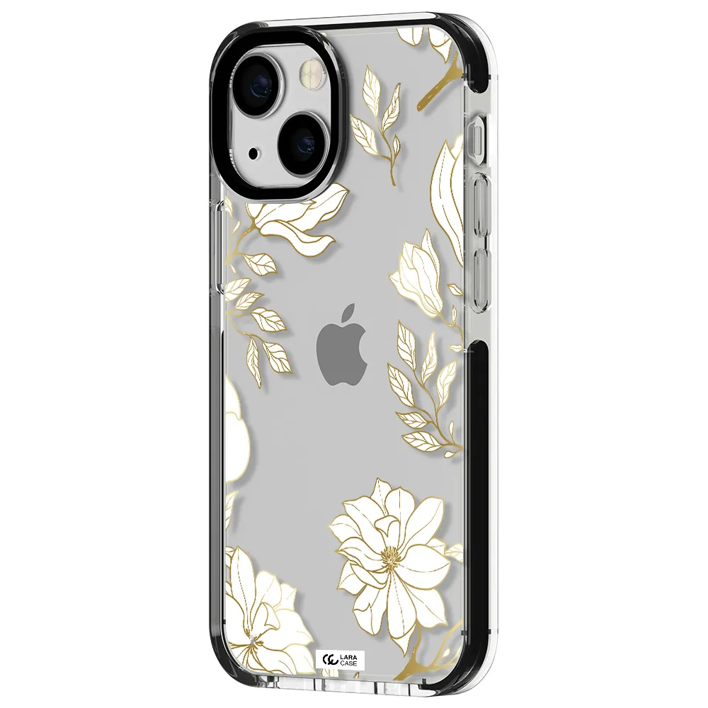 Golden And White Flower Apple iPhone 15 impact black border Case
