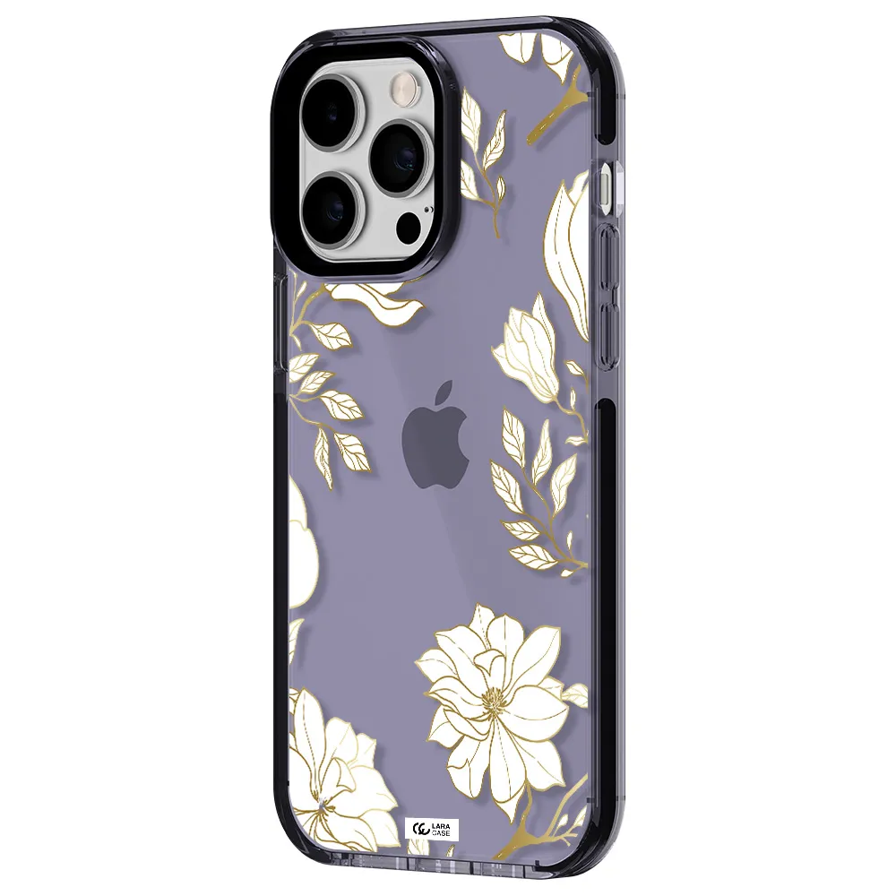Golden And White Flower Apple iPhone 15 Pro impact Lilac Case