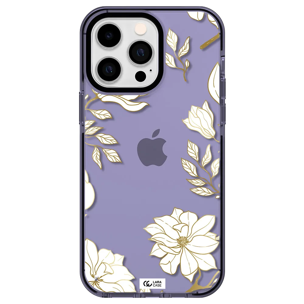 Golden And White Flower Apple iPhone 15 Pro Max impact Lilac Case