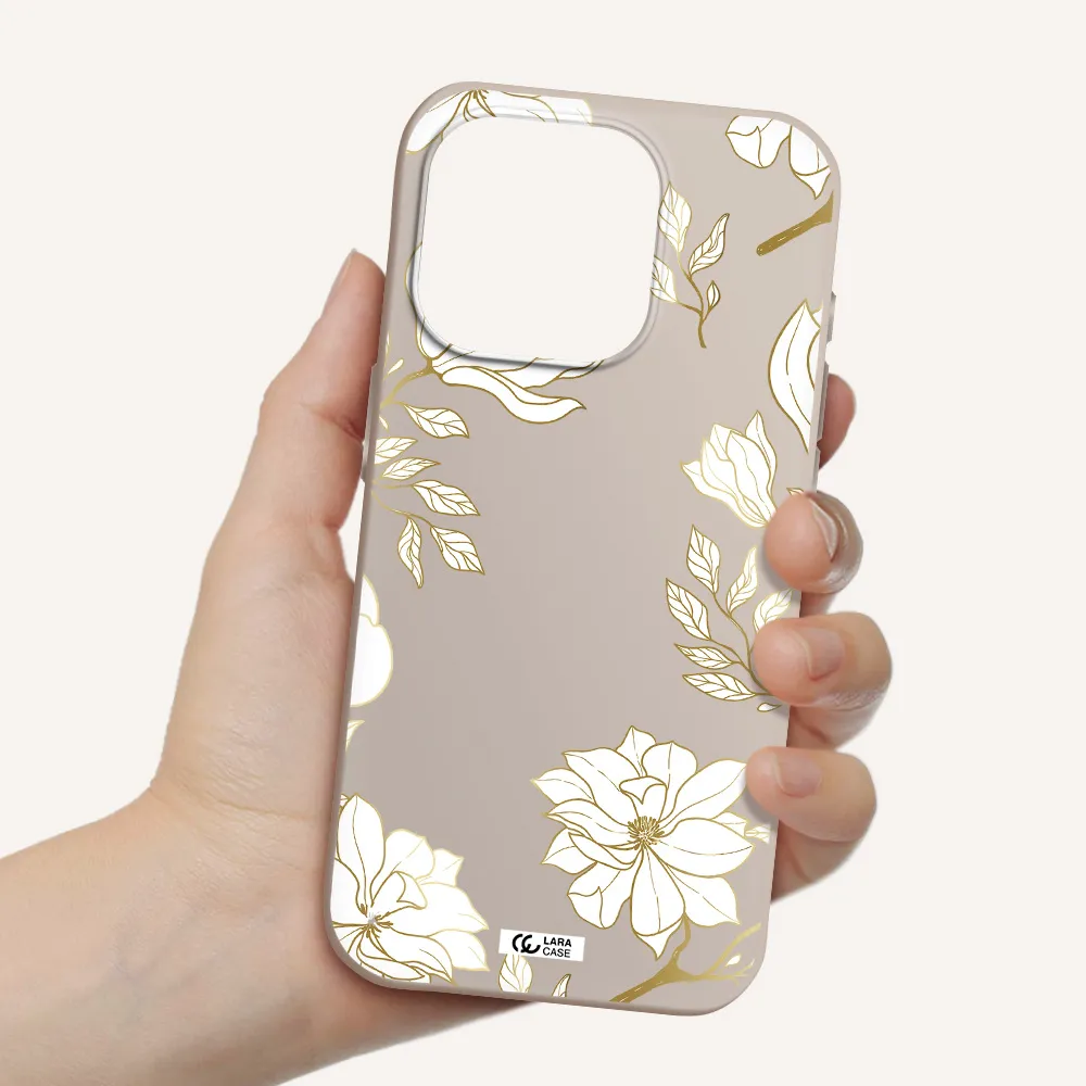 Golden And White Flower Apple Iphone 15 Pro Silicone Stone Case