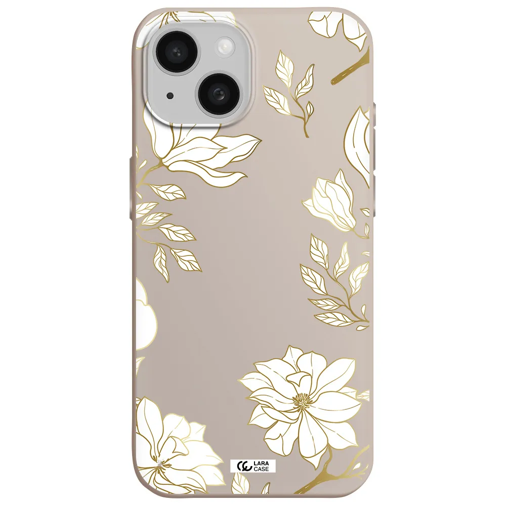 Golden And White Flower Apple iPhone 15 Silicone Stone Case
