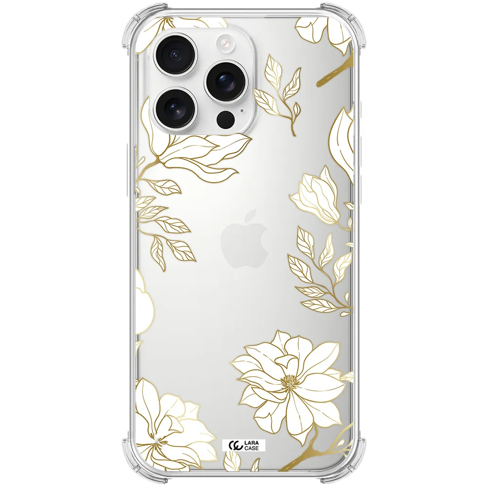 Golden And White Flower Apple Iphone 16 Pro Max Clear Pc Case