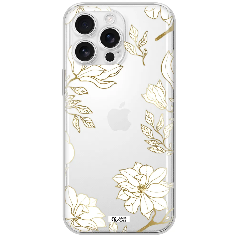 Golden And White Flower Apple Iphone 16 Pro Max Clear Tpu Case