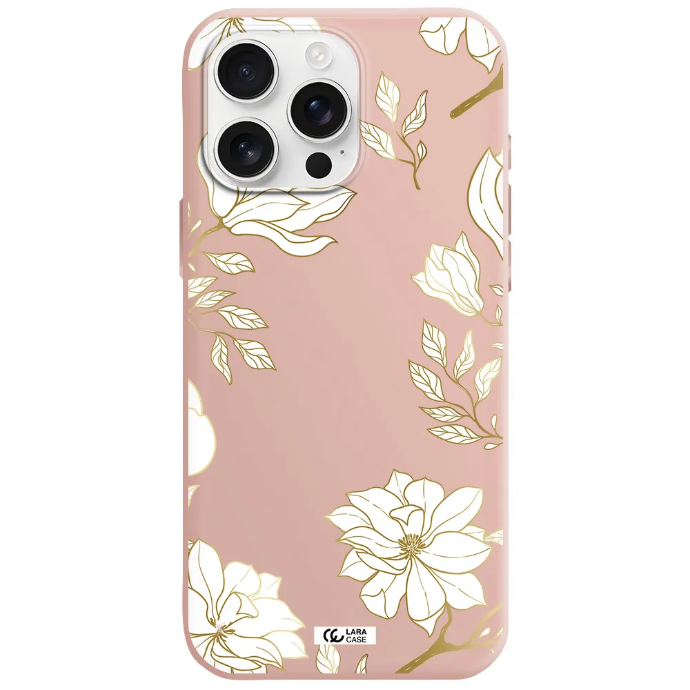 Golden And White Flower Apple Iphone 16 Pro Max Silicone Pastel Pink Case