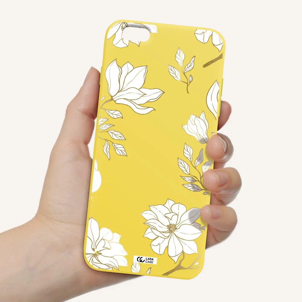 Golden And White Flower Apple iPhone 6 plus Silicone canary yellow Case