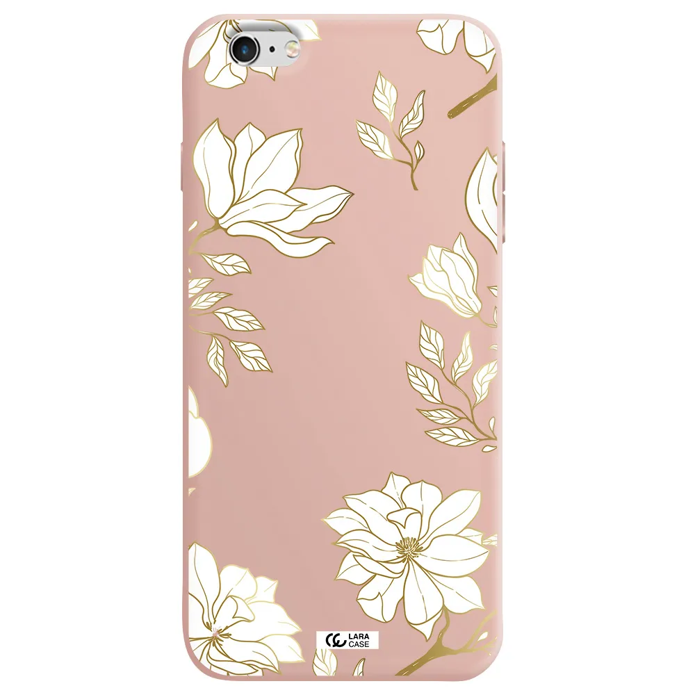 Golden And White Flower Apple iPhone 6 plus Silicone pastel pink Case